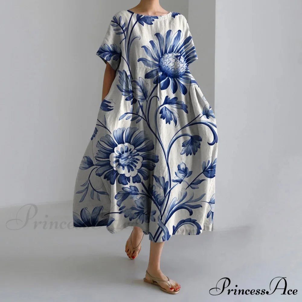 Beautiful 3D Flower Pattern Short Sleeve Midi Evening Dress