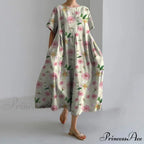 Beautiful 3D Flower Pattern Short Sleeve Midi Evening Dress