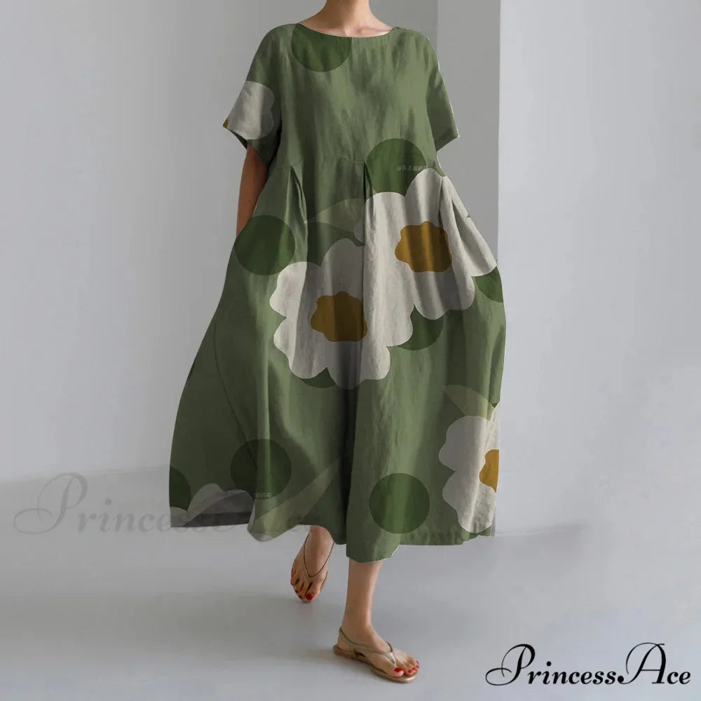 Beautiful 3D Flower Pattern Short Sleeve Midi Evening Dress