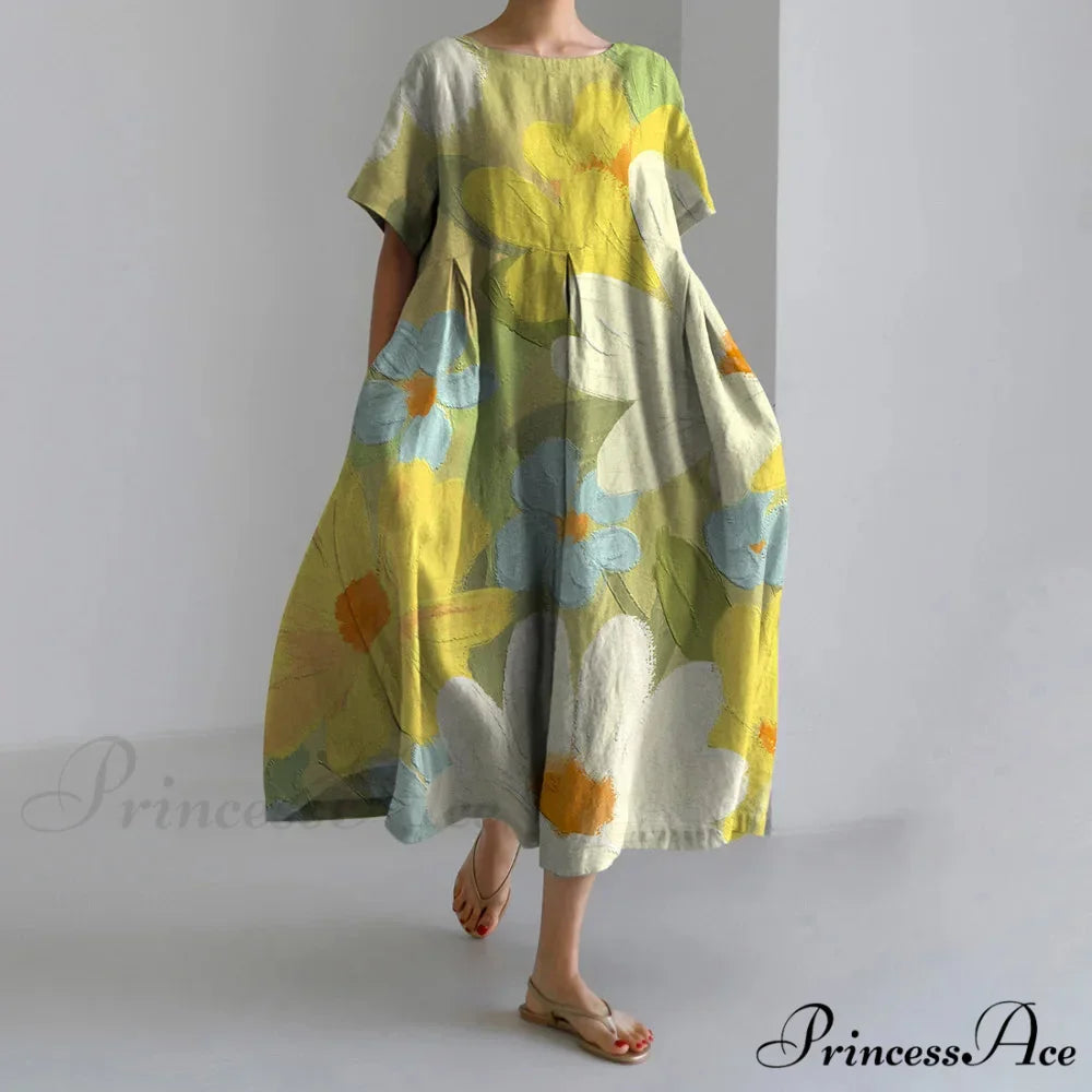 Beautiful 3D Flower Pattern Short Sleeve Midi Evening Dress