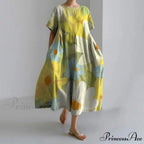 Beautiful 3D Flower Pattern Short Sleeve Midi Evening Dress