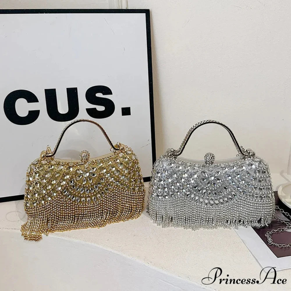 Beautiful Gems Gold Silver Clasp Chain Clutch Purse