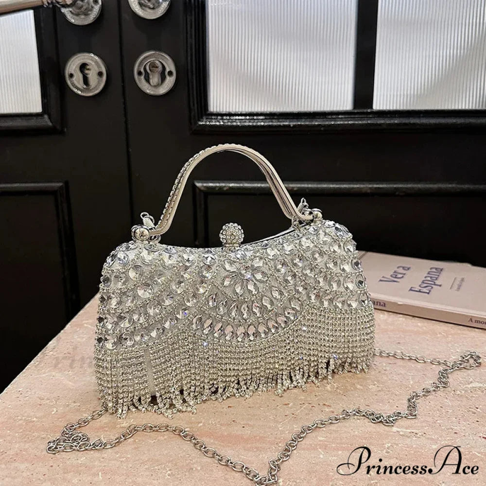 Beautiful Gems Gold Silver Clasp Chain Clutch Purse