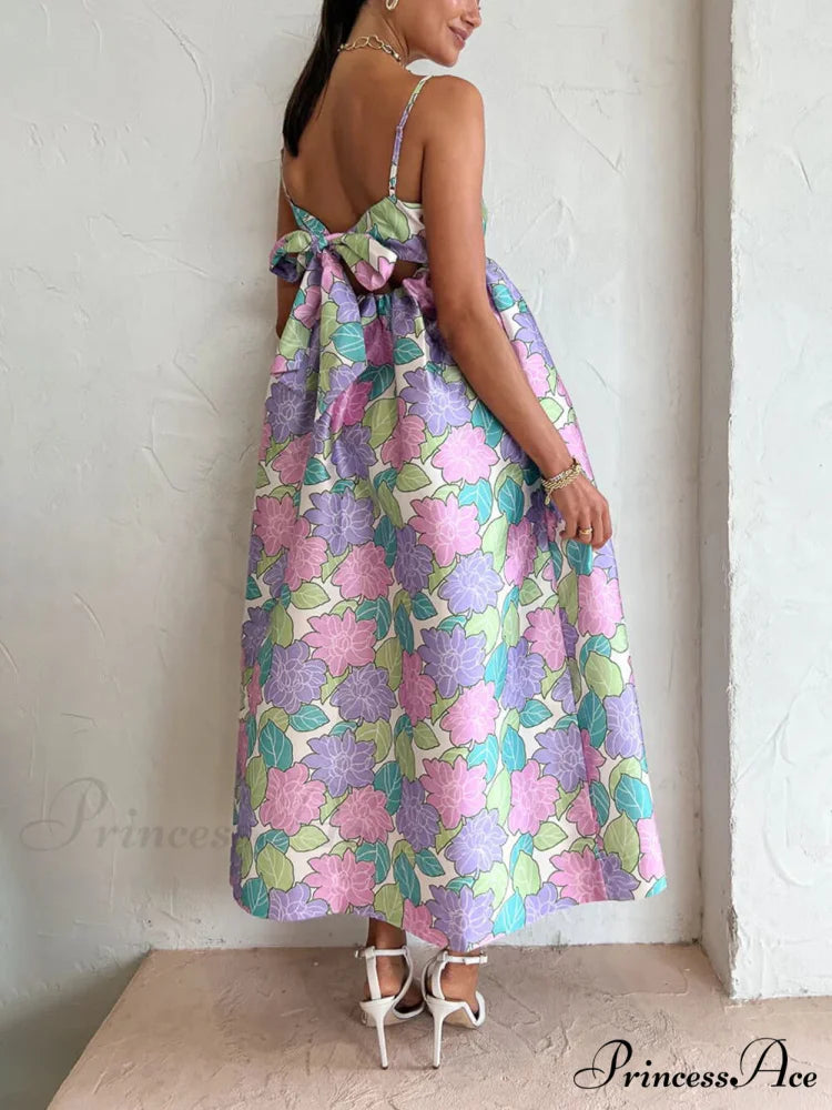Beautiful Temperament Printed Charming Strapless Backless Swing Dress