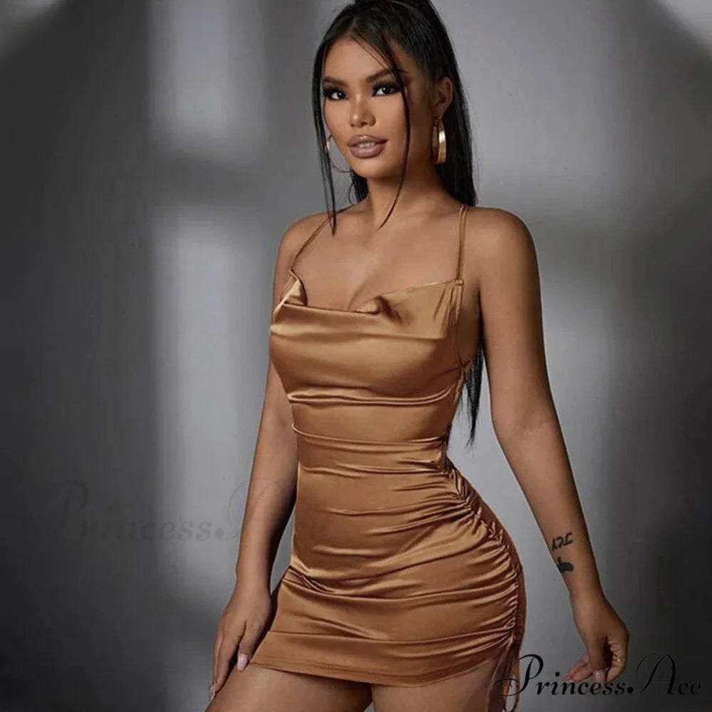 Becca Satin Lace-Up Charming Ruched Mini Dress