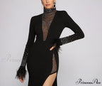 Beka Mesh And Heat Graceful Stone High Slit Dress