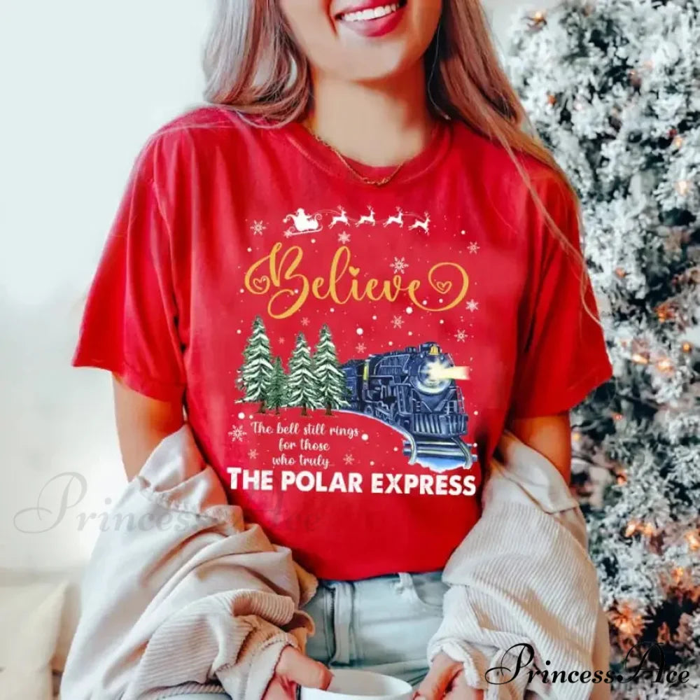 Bell Still Rings Slogan Train Print Voguish Vintage Christmas Hoodie