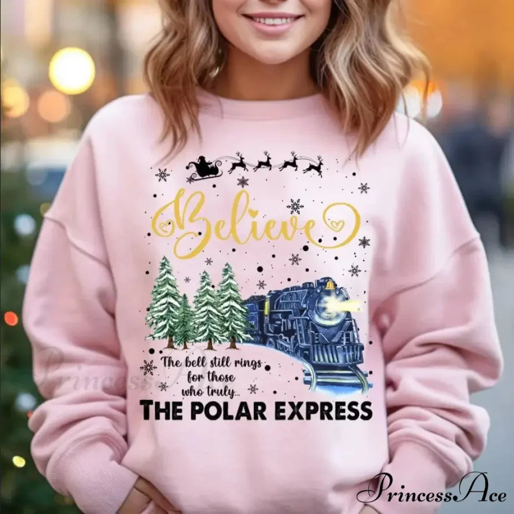 Bell Still Rings Slogan Train Print Voguish Vintage Christmas Hoodie