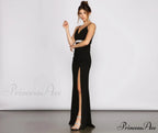 Bella Rhinestone Waist Charming Crepe Formal Dress
