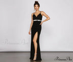 Bella Rhinestone Waist Charming Crepe Formal Dress