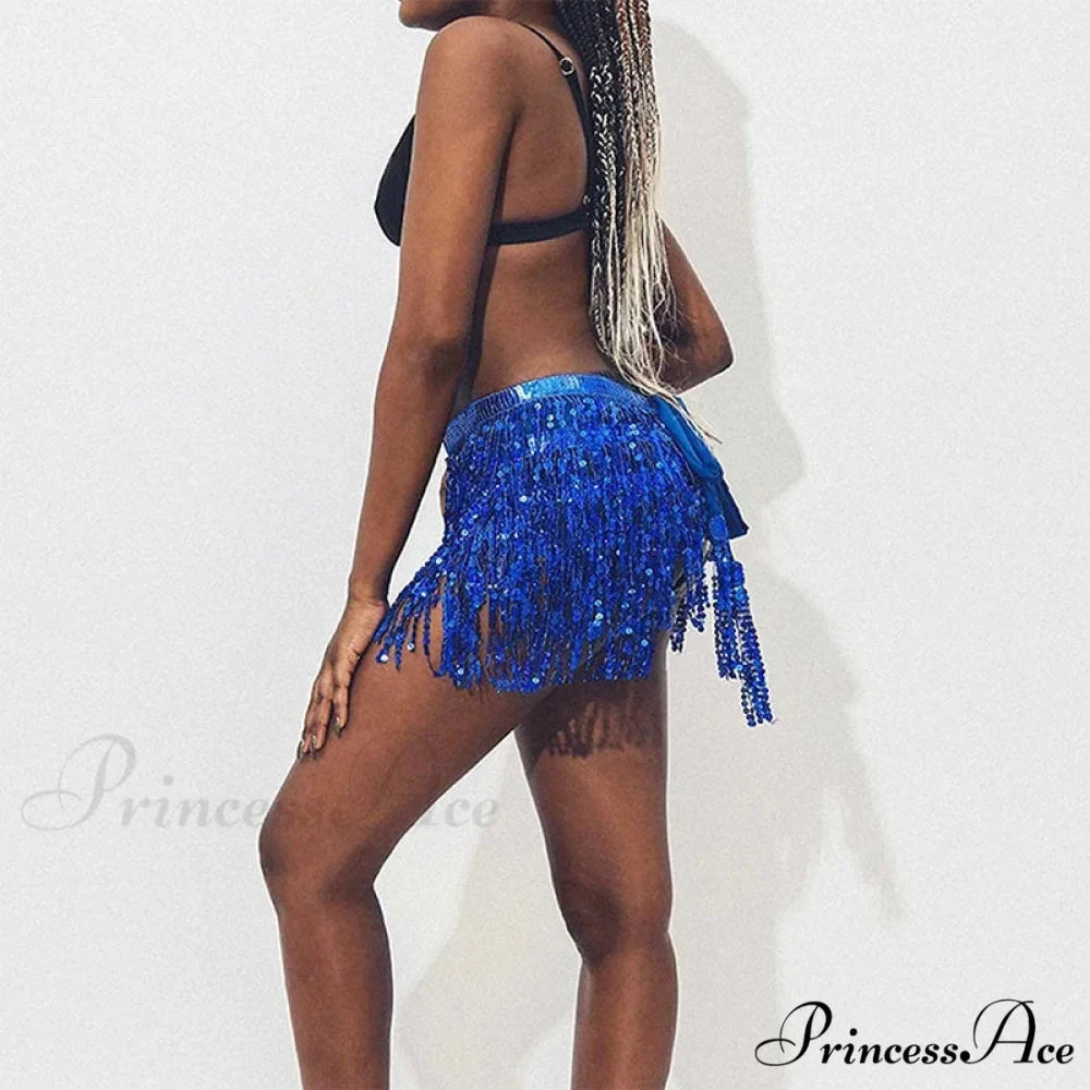 Belly Dance Glitter Sequins Wrap Tassel Skirt
