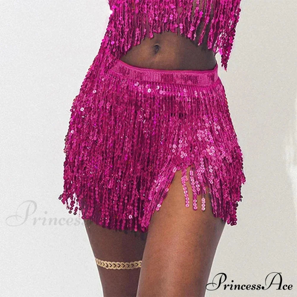 Belly Dance Glitter Sequins Wrap Tassel Skirt