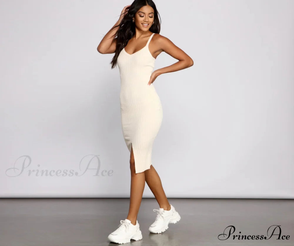 Better In Basics Charming Ribbed Knit Sweater Dress