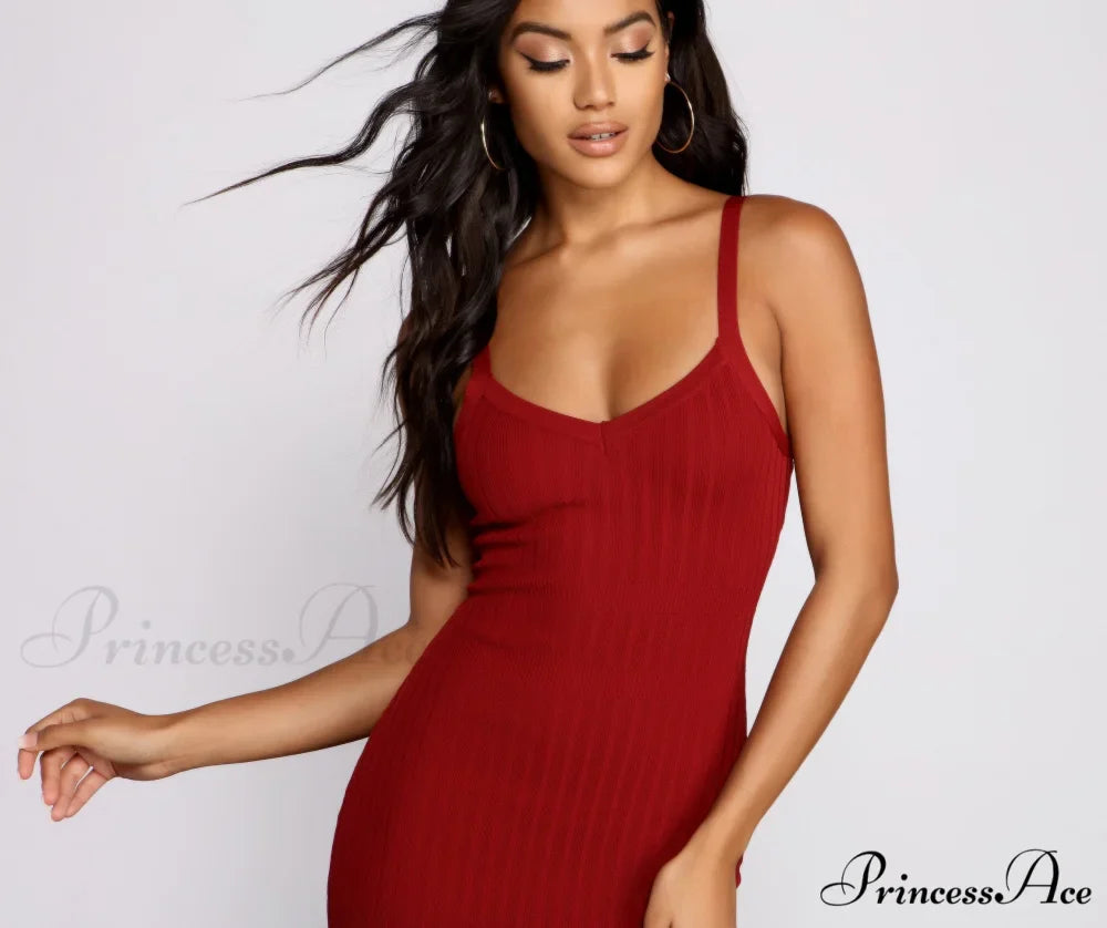 Better In Basics Charming Ribbed Knit Sweater Dress