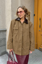 Brown PU Spliced Coat