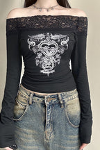 Lace Trim Off Shoulder T-shirt