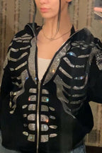 Rhinestone Skull Zip Up Hoodie