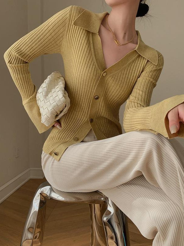 Blue V-Neck Knit Cardigan