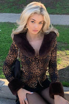 Leopard Fur Collar Short Coat