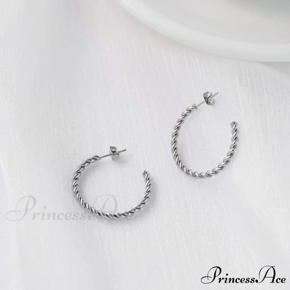 Big Hoop Twist Shape Stud Earrings
