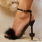 Big-Size 42 Sexy Ankle-Strap Strange High-Heels Fluffy-Feather Sandals Gladiator Square-Toe Party Dress High Heel