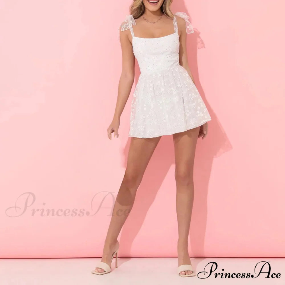 Bind Strap Flower Short Dress