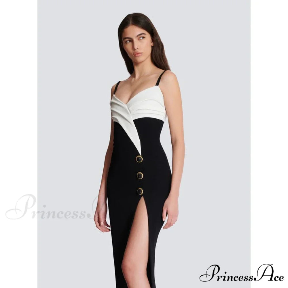 Black-and-White Cut Shiny Celebration Formal Gown