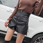 Black Bandage Pu Leather Shorts