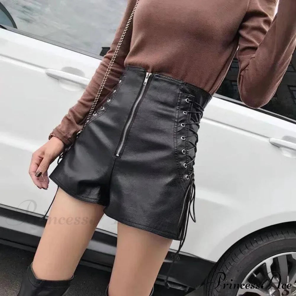 Black Bandage Pu Leather Shorts