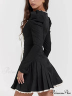 Black&Cream Pleated Stylish Mini Dress