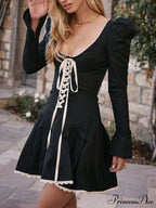 Black&Cream Pleated Stylish Mini Dress