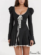 Black&Cream Pleated Stylish Mini Dress