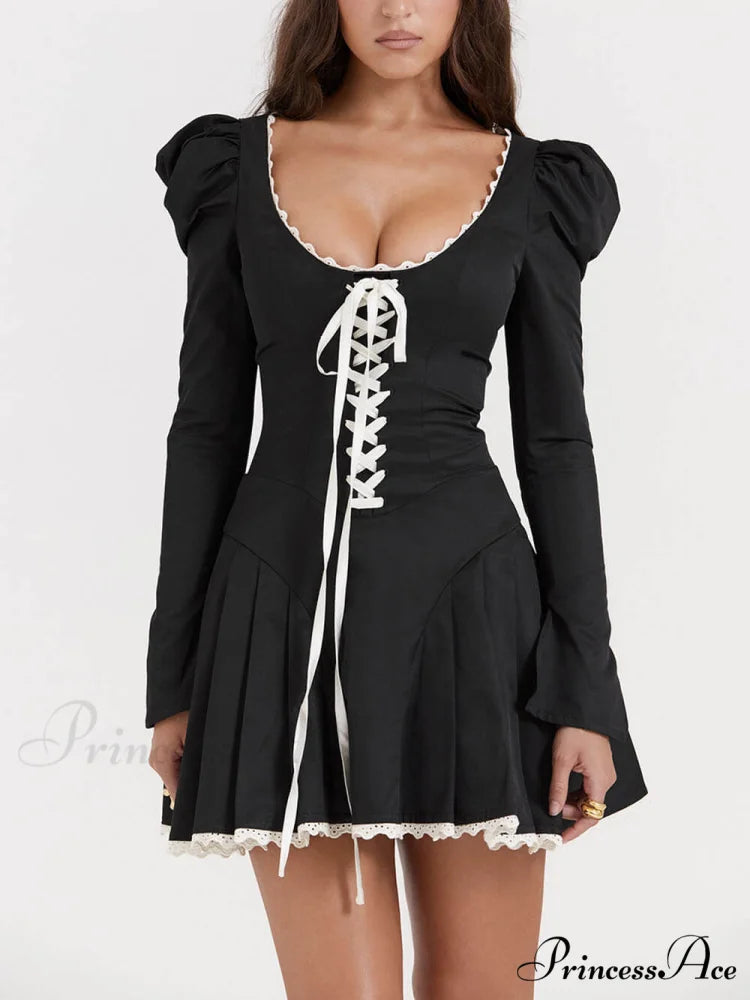 Black&Cream Pleated Stylish Mini Dress