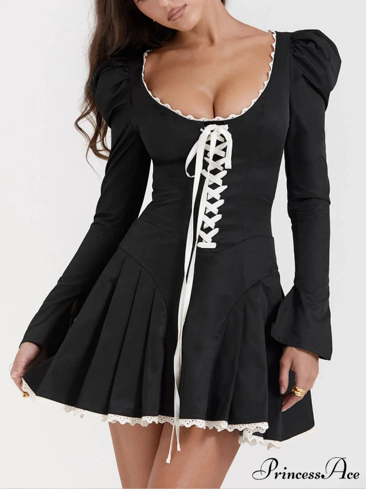 Black&Cream Pleated Stylish Mini Dress