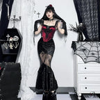 Black Fairy Grunge Women Gothic Velvet Lace Stitching Fall Sexy Fishtail Skirt