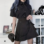 Black Functional Irregular Pleated A-line High Waist Tooling Waist Chain Gothic Harajuku Y2k Goth Skirt