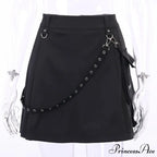 Black Functional Irregular Pleated A-line High Waist Tooling Waist Chain Gothic Harajuku Y2k Goth Skirt