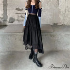 Black Gothic Lace Stitching Irregular Pleated Skirt