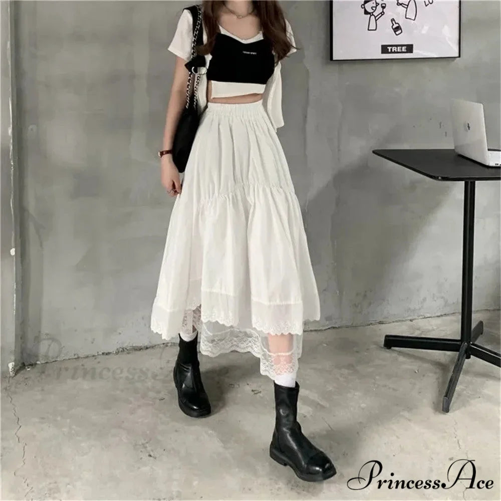 Black Gothic Lace Stitching Irregular Pleated Skirt