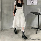 Black Gothic Lace Stitching Irregular Pleated Skirt