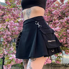 Black Harajuku Gothic High Waist Sexy Patchwork Bandage Mini Skirt