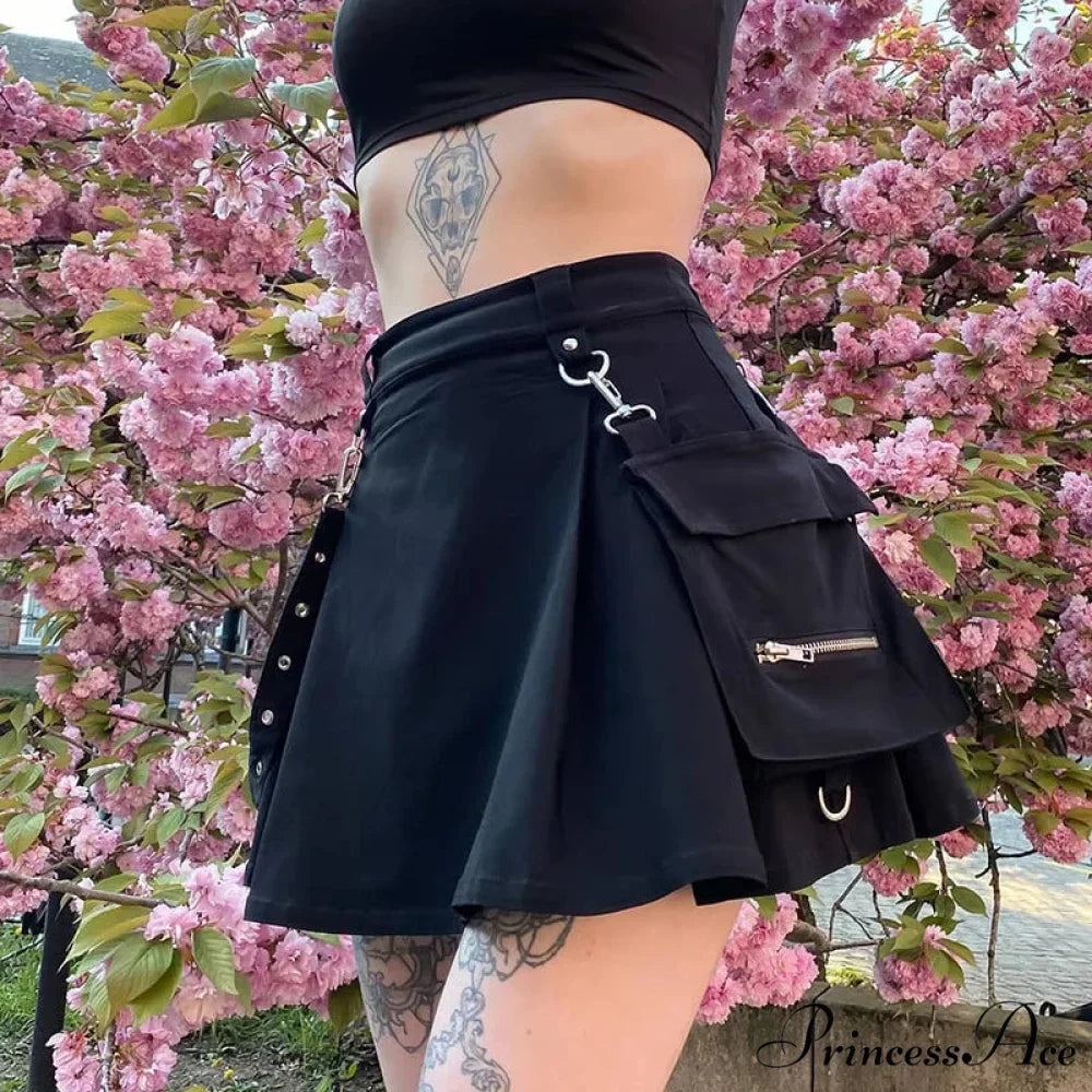 Black Harajuku Gothic High Waist Sexy Patchwork Bandage Mini Skirt