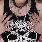 Black Knitted Grunge Punk Goth Goat Head Print Summer Sexy Sleeveless O-neck Crop Top