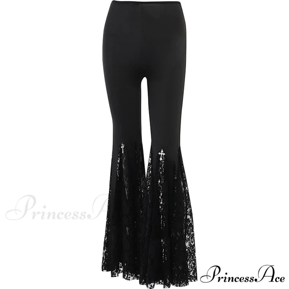Black Lace Flared Halloween Pants