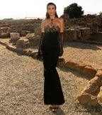 Black Lace Patchwork Strapless Party Dress