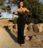 Black Lace Patchwork Strapless Party Dress