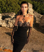 Black Lace Patchwork Strapless Party Dress