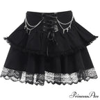 Black Mini Gothic Sexy Cute Women Drawstring Folds High Waist Irregular Ruffle Patchwork Fairycore Skirt