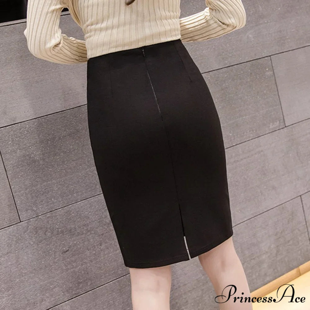 Black Oversized High Waist Work Slim Pencil Skirt