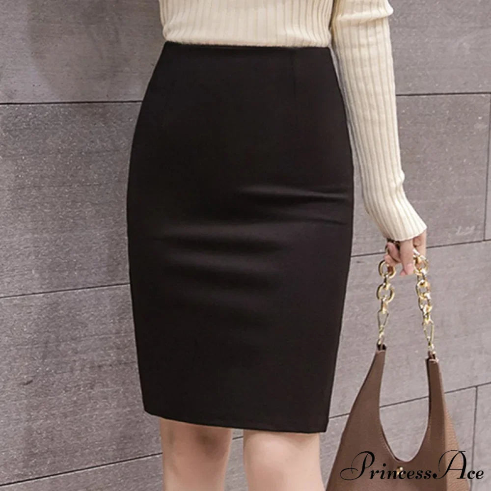 Black Oversized High Waist Work Slim Pencil Skirt